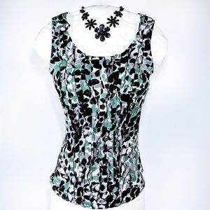 Silk green black ruffle blouse